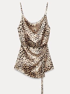 Zara Leopard Satin Cowl Neck Cami | Side Tie Going Out Top | 90s Supermodel Styl